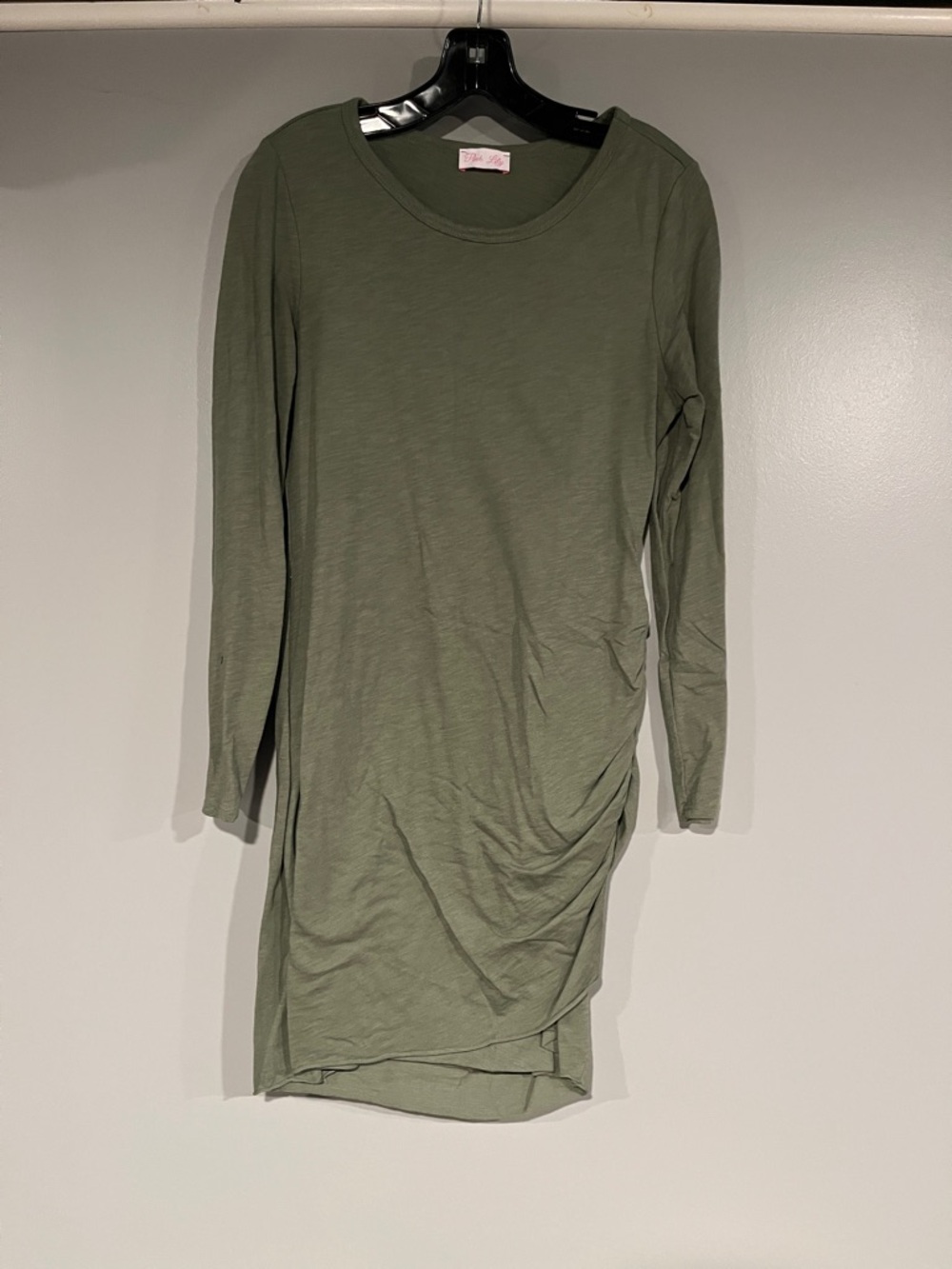 Pink Lily Olive Green Long Sleeve Ruched Side Dress